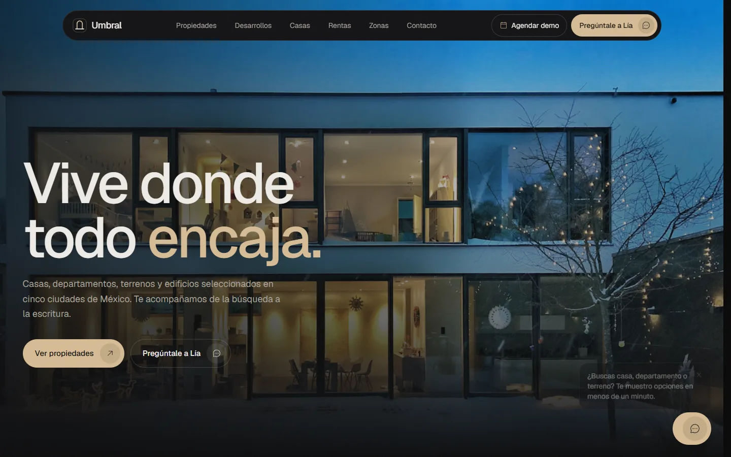 Captura del sitio Umbral Inmobiliaria — Demo · Bienes raíces