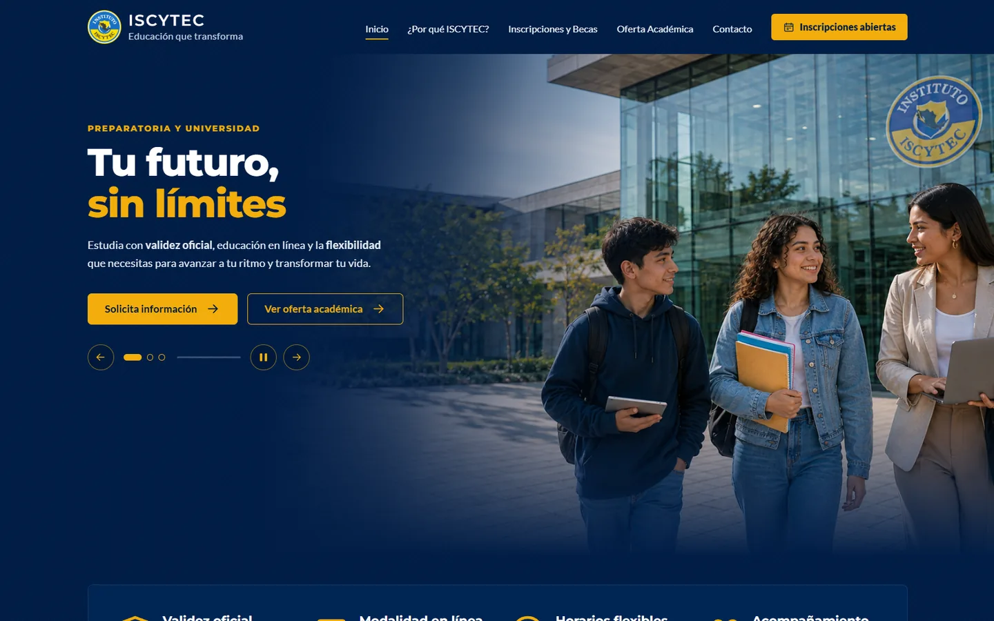 Captura del sitio ISCYTEC — Institución educativa
