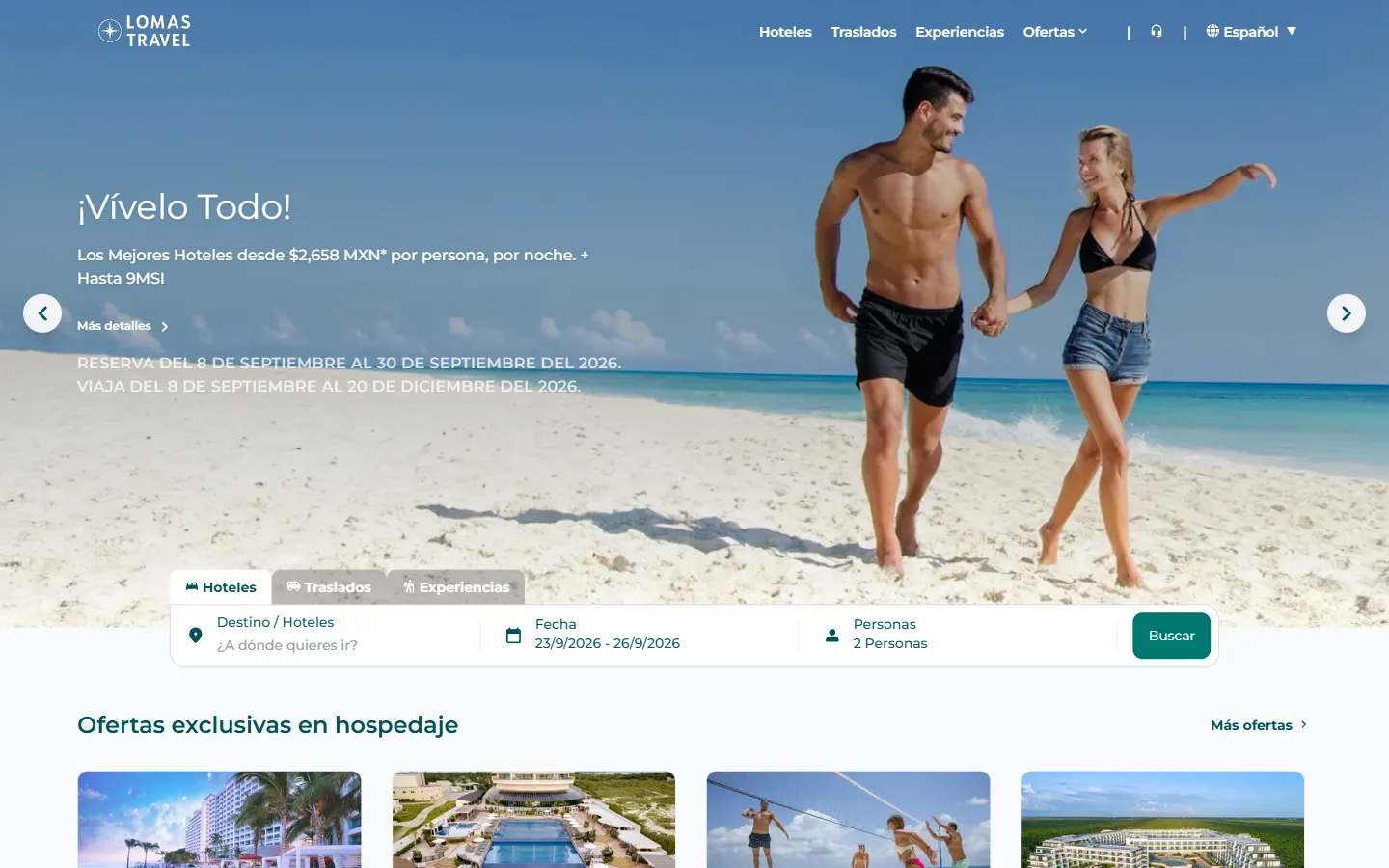Captura del sitio Lomas Travel — Agencia de viajes