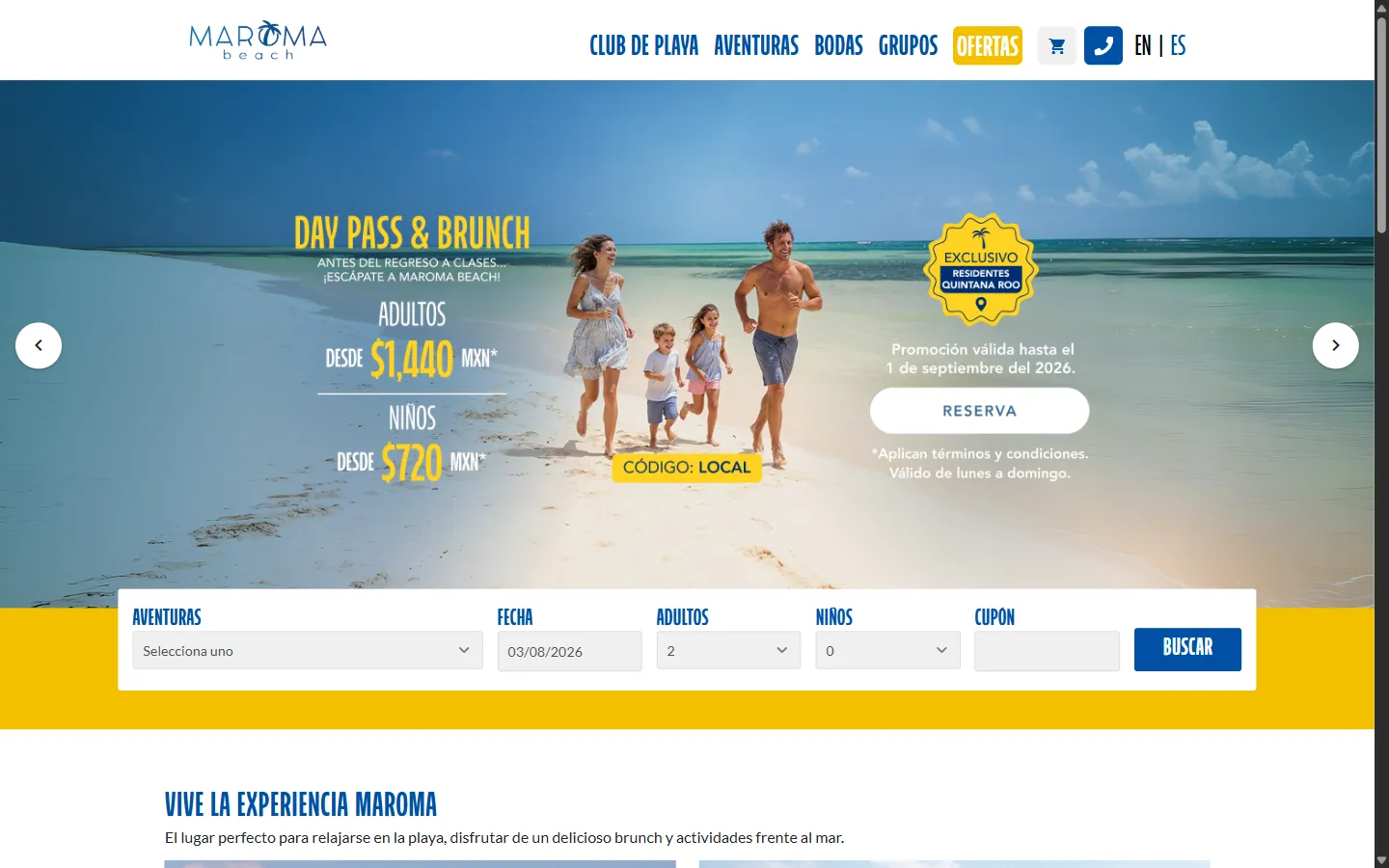 Captura del sitio Maroma Beach — Club de playa